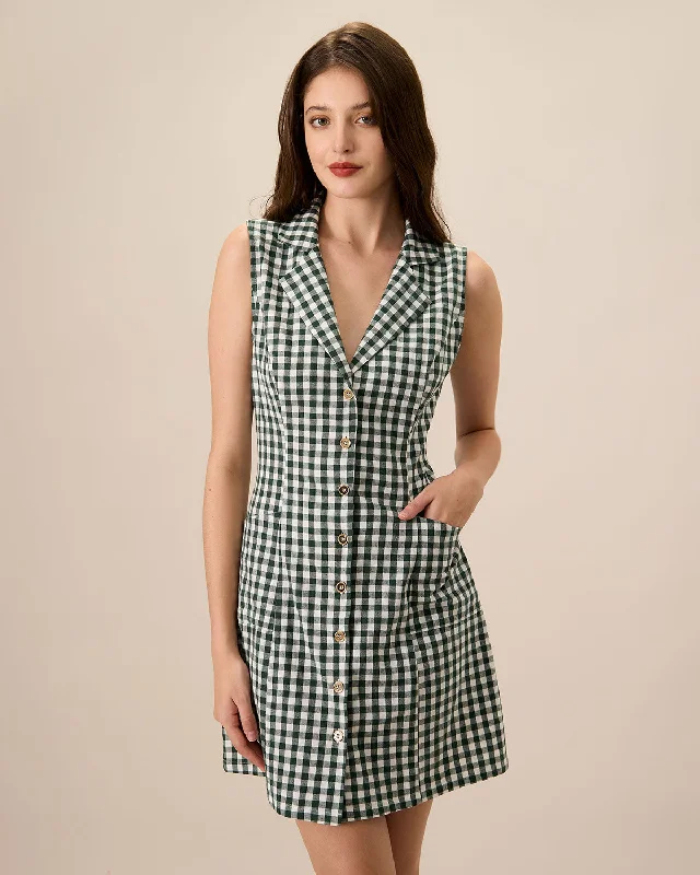 Dresses for second-hand-The Green Plaid Sleeveless Cotton Pocket Mini Dress