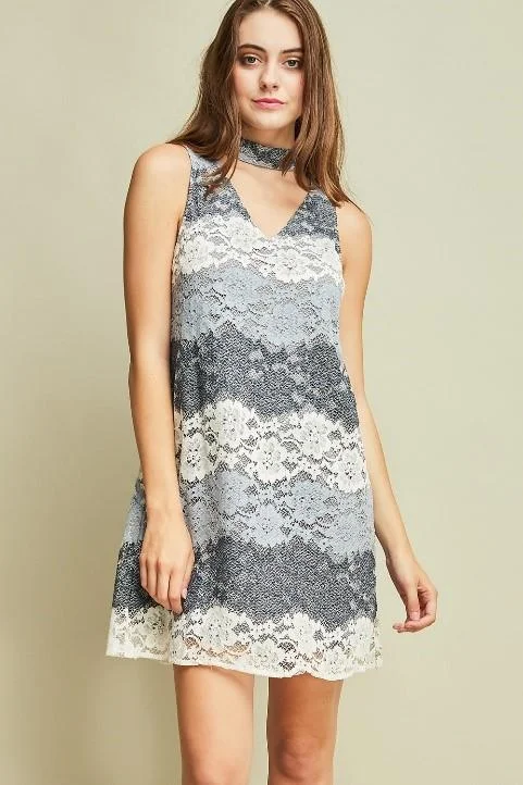 Dresses for summer discounts-Mock-Neck Colorblock Lace Dress by Entro