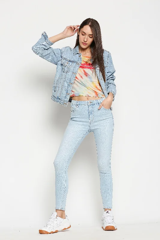 Bottoms with leaf pattern-Vienna Highwaist Super Light Blue Skinny Jeans