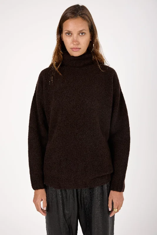 Sweaters with flared necks-Wool Knit Sweater in Moro