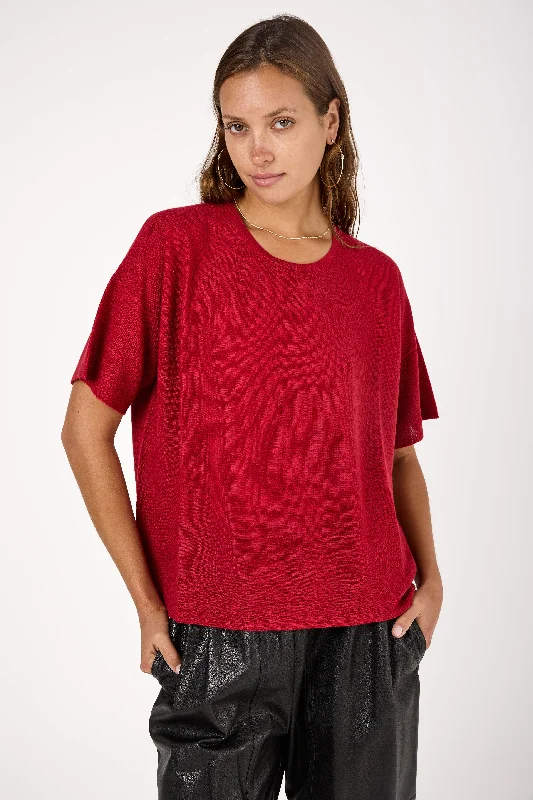 Sweaters for yoga classes-Cashmere Short Sleeve Knit Sweater in Rosso