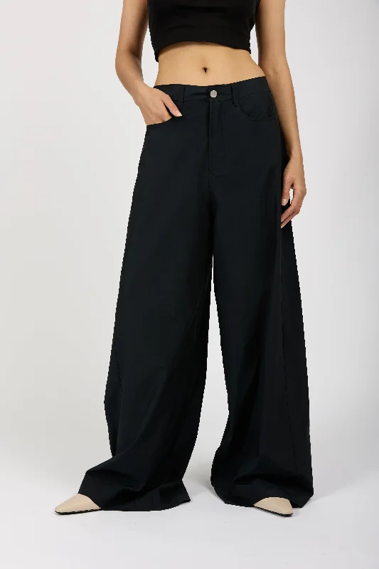 Bottoms with wave texture-Super Wide Leg Pant in Nero