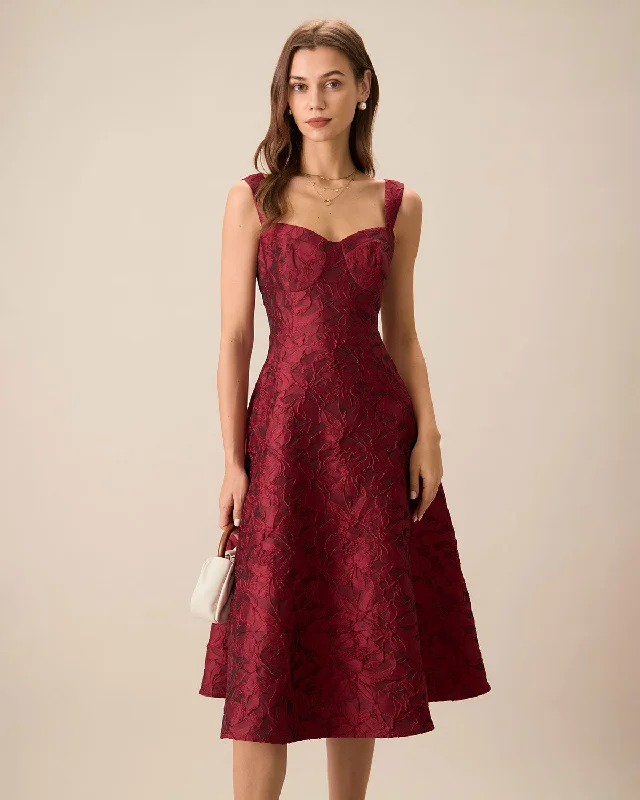 Dresses for cruise-The Red Sweetheart Neck Jacquard Midi Dress