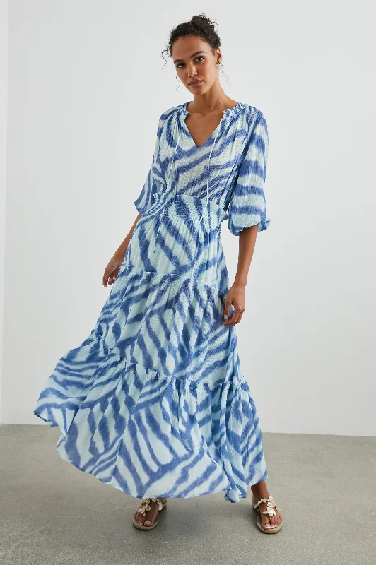 Dresses for birthdays-CATERINE DRESS - BLUE WATERCOLOR STRIPES