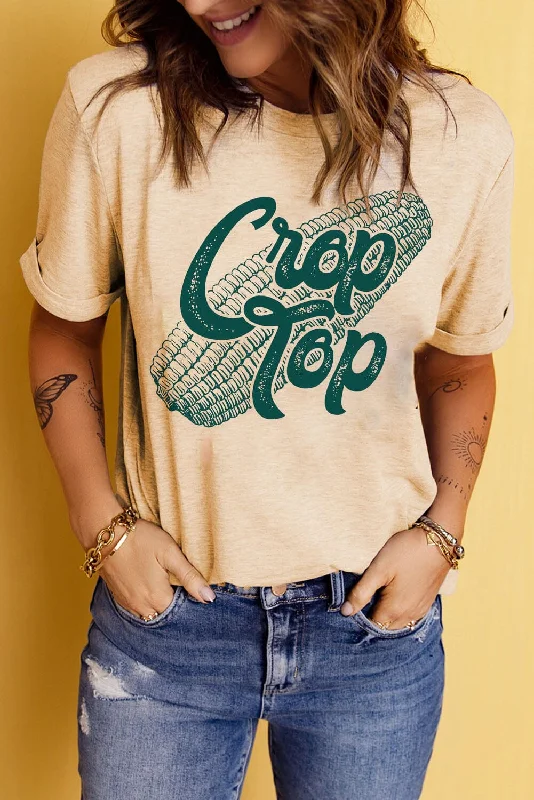 Best online baking classes-Corn Letter Graphic Cuffed Tee