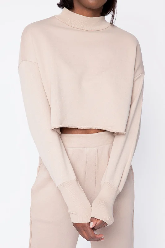 Hoodies & Sweatshirts basics-Rio Cropped Mock Neck Sweatshirt in Bisquet