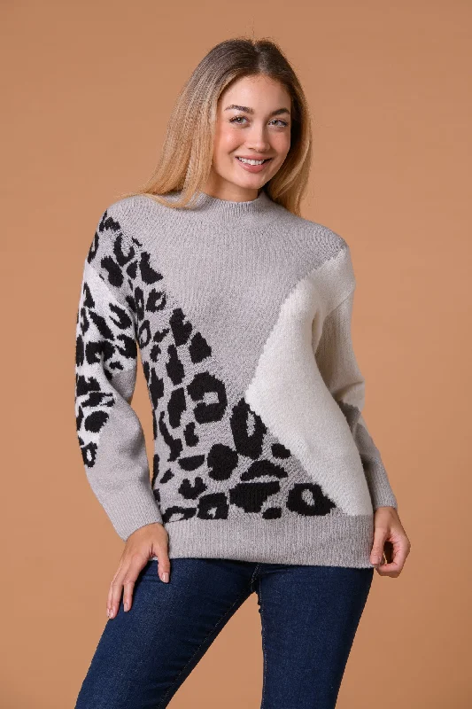 Sweaters in clay-Animal Colour Block Sweater