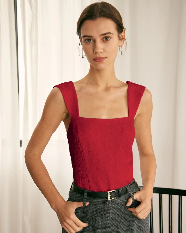 Tips for organizing cables-The Red Square Neck Jacquard Tank Top