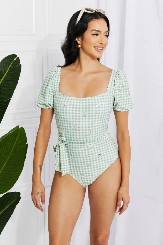 Swimwear best brands-Marina West Swim Salty Air Puff Sleeve One-Piece in Sage