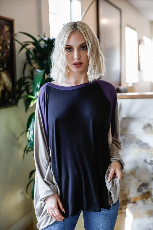 How to choose a career path-Black & Purple Colorblock Dolman Sleeve Oversized Top