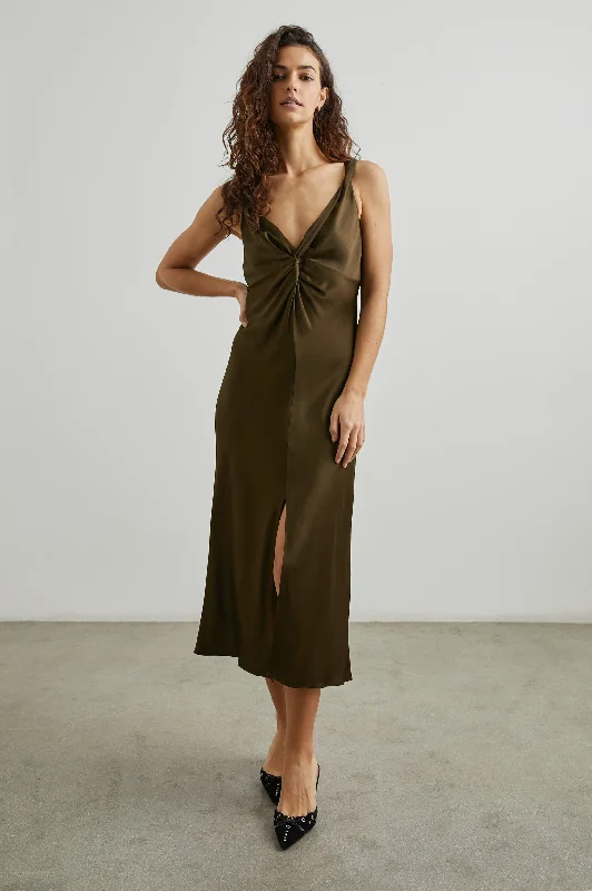 Dresses for recycled materials-VIVIANA DRESS - DARK MOSS