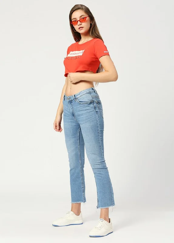 Bottoms with checkered print-Light Blue Phoenix Cropped Flare Jeans