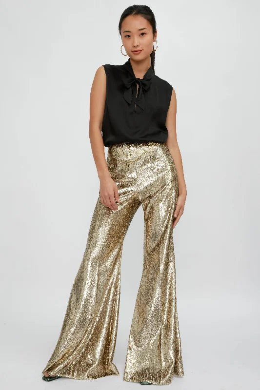 Bottoms in dew-Encanto Lurex Velvet Flare Pant in Sol