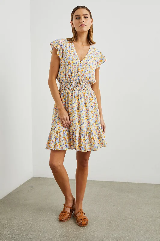 Dresses with vintage style-TARA DRESS - PAPAYA FLOWERS