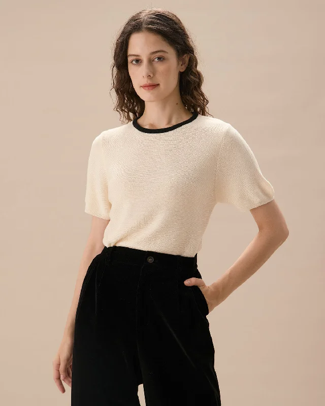 Best online photography courses-Women's Apricot Contrasting Ribbed Knit Tee