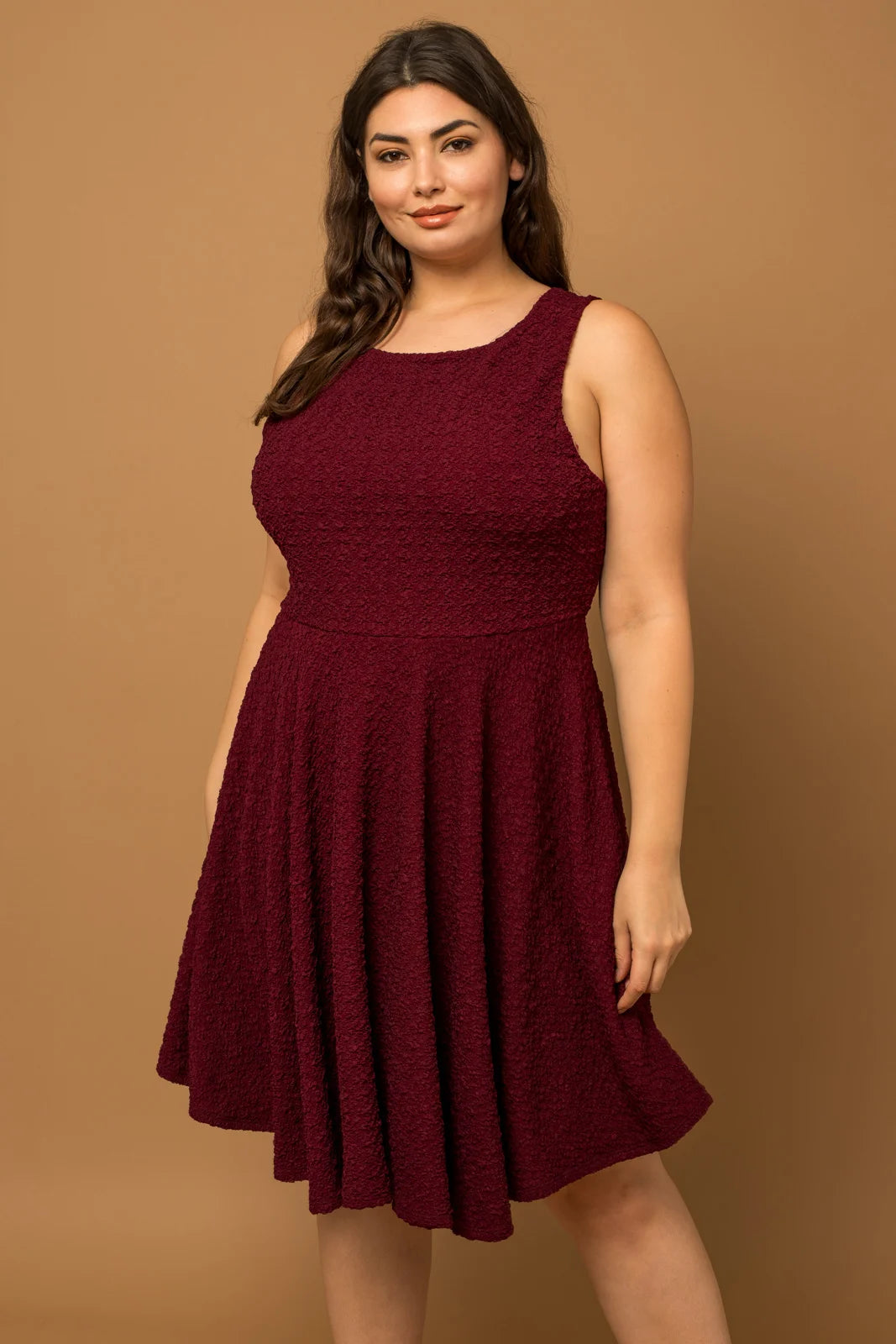 Dresses for tunic length-Plus Size Texture Sleeveless Scoop Neckline Mini Dress