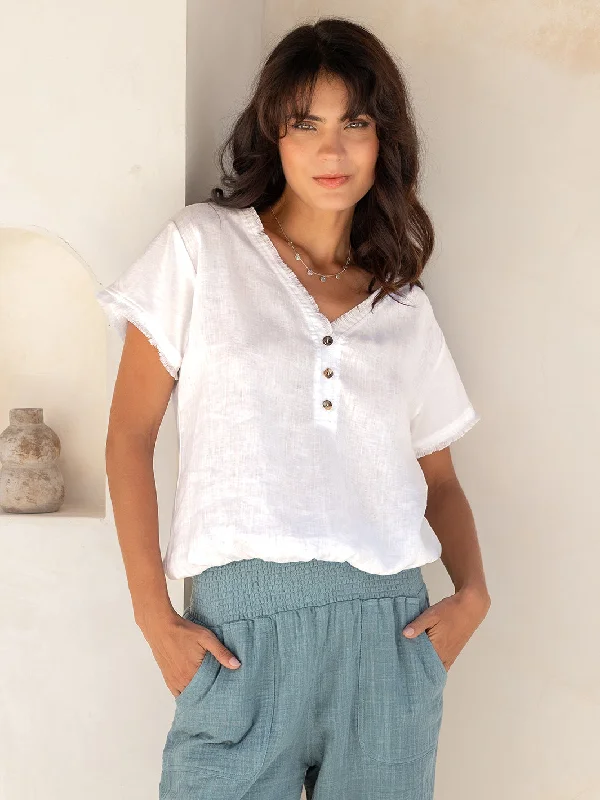 Women's Clothing for teens-Vivre Linen and Cotton Blouse White