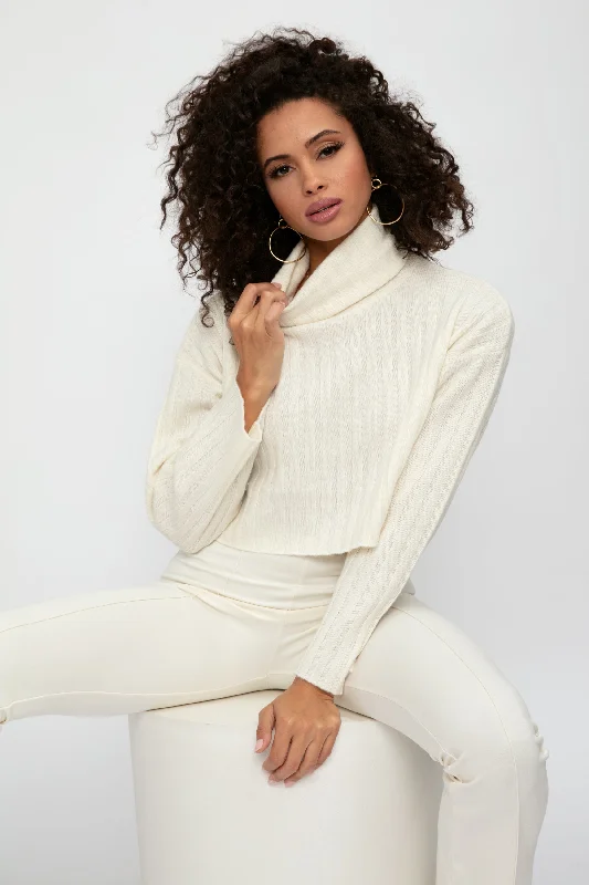 Sweaters for figure drawing-Uma Cashmere Cropped Turtleneck Sweater in Gardenia