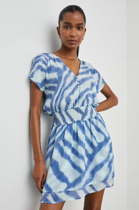 Dresses for bridal showers-KARLA DRESS - BLUE WATERCOLOR STRIPES