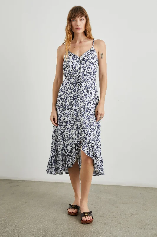 Dresses with animal print-FRIDA DRESS - NAVY WHITE TEXTURE FLORAL