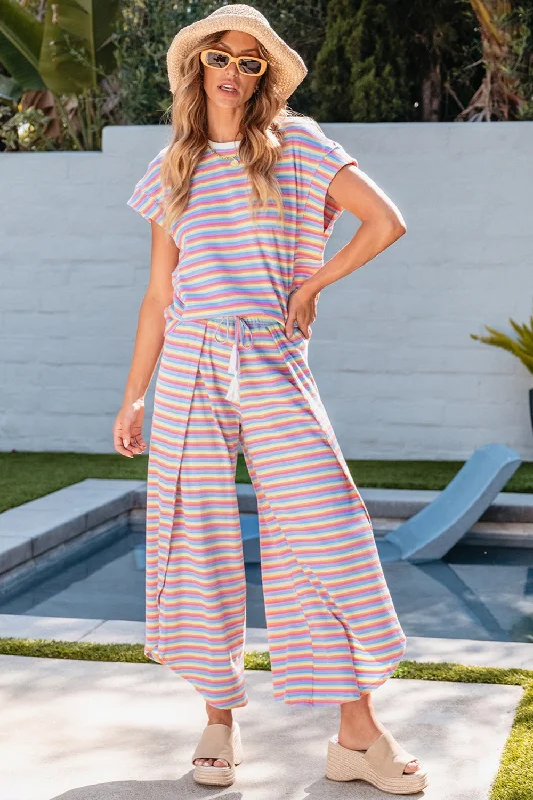 How to learn digital marketing-Striped Round Neck Top and Drawstring Pants Set