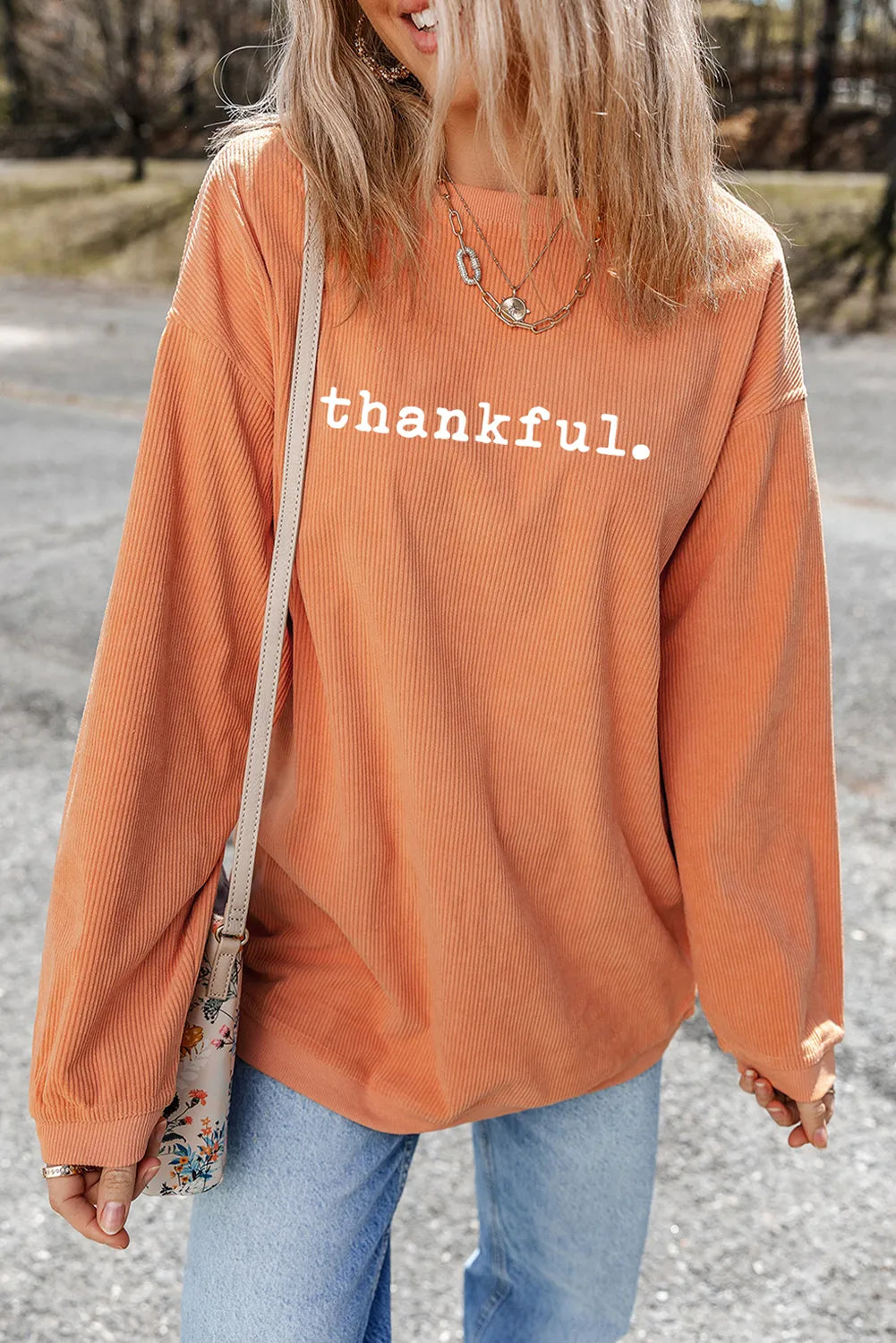 Hoodies & Sweatshirts vibrant-THANKFUL Round Neck Long Sleeve Sweatshirt