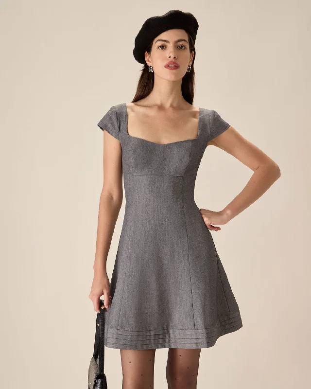 Dresses for media appearances-Grey Square Neck A-line Mini Dress