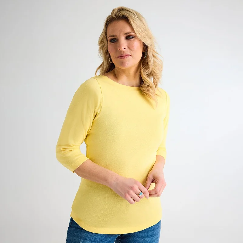 Best online gardening classes-Ladies Lemon Drop 3/4 Sleeve Slash Neck Top