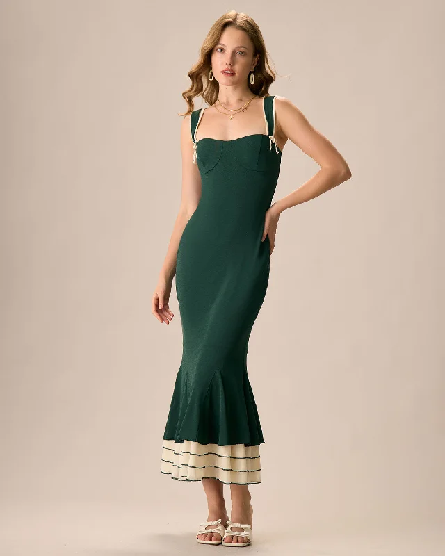 Dresses for plane rides-The Green Sweetheart Neck Bodycon Slip Maxi Dress