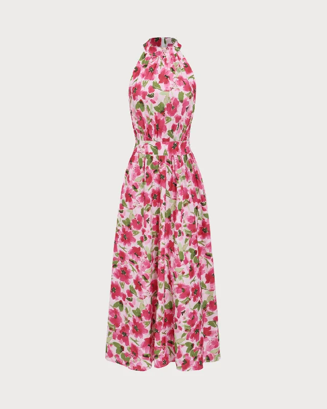 Dresses for design exhibitions-Pink Floral Midi Dress