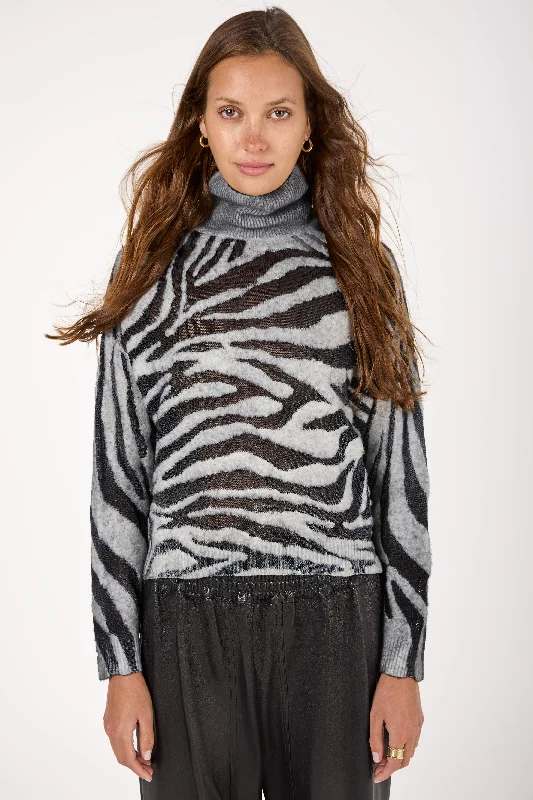 Sweaters for photography classes-Hand Painted Zebra Devore Effect Pullover in Husky