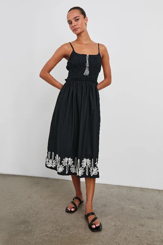 Dresses for fundraisers-BAJA DRESS - BLACK IVORY PALM TREES