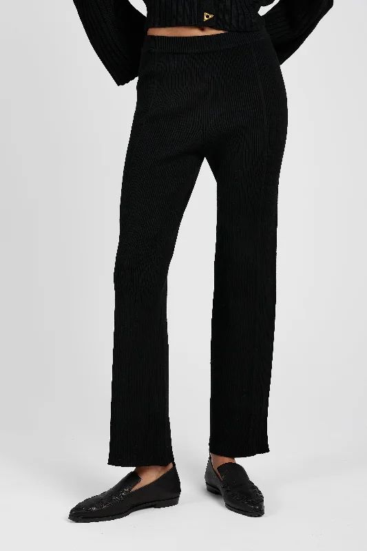 Bottoms for plus-size elegant-ZERO008 Ribbed Pant in Black