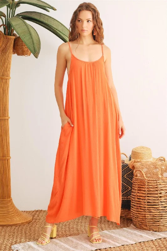 Dresses for maid of honor-Strappy Two Pocket Tulum Draped Maxi Dress