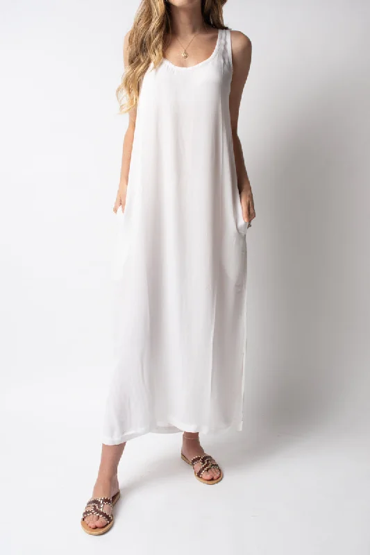 Dresses for Latin style-Silk Tank Maxi Dress in White