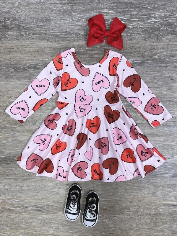 Dresses for coffee dates-XOXO Candy Hearts Pink & Red Girls Valentine's Day Skater Dress