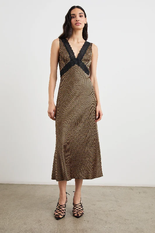 Dresses for handmade-SIMONA DRESS - GOLD HOUNDSTOOTH