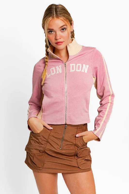 Jackets with multi-pocket-Long Sleeve Mock Neck "London" Embroidered Jacket