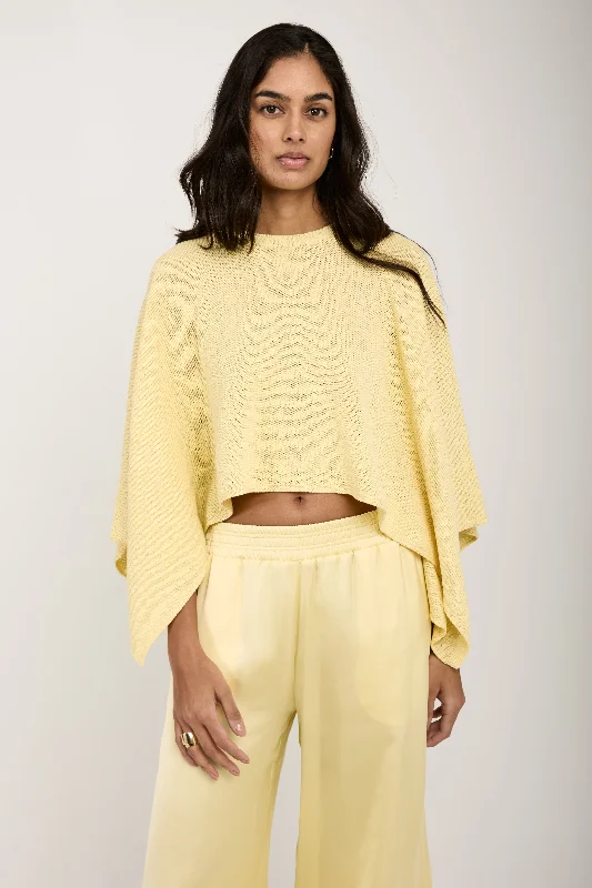 Sweaters for language classes-Cotton Linen Cape Sweater with Sequins in Yellow