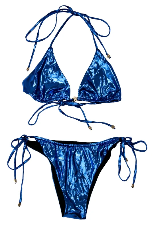 Swimwear for all moments-Alt - Metallic Blue String Bikini