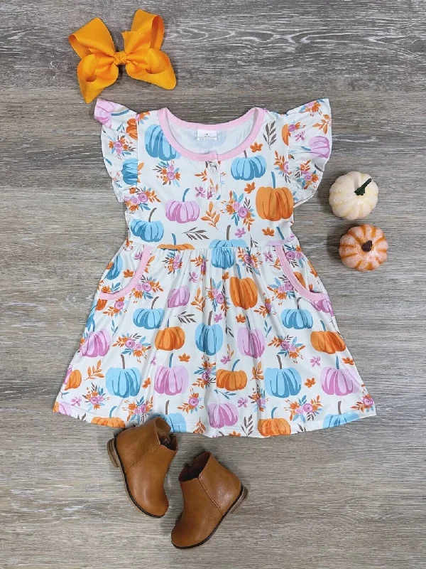 Dresses for courthouse weddings-Take Me to the Pumpkin Patch Flutter Sleeve Girls Dress