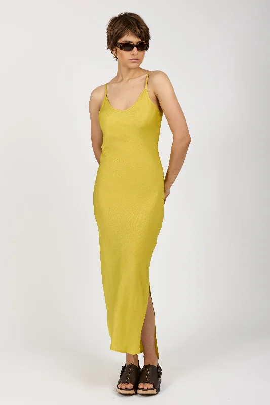 Dresses for daytime weddings-Fitted Maxi Slip Dress in Canary