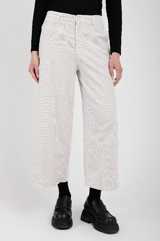 Bottoms with ruched sides-Wide Leg Cropped Trouser Pant in Ice