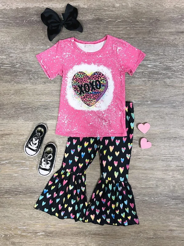 Tips for managing stress-XOXO Hot Pink Acid Wash Top & Black Heart Bell Bottoms Outfit