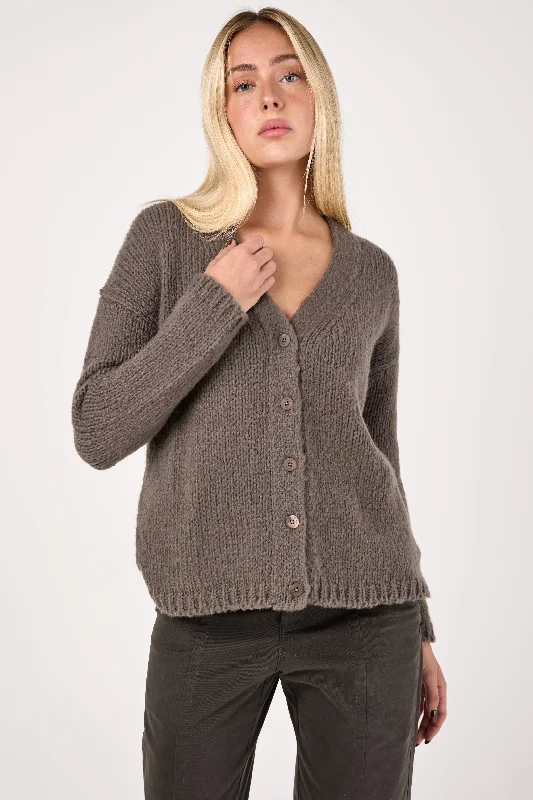 Sweaters with curved necks-Voluminous Cashmere Cardigan in Oxe