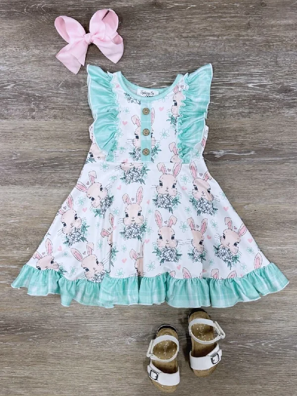 Dresses for flirty style-Mint Ruffle Bunnies Girls Easter Dress