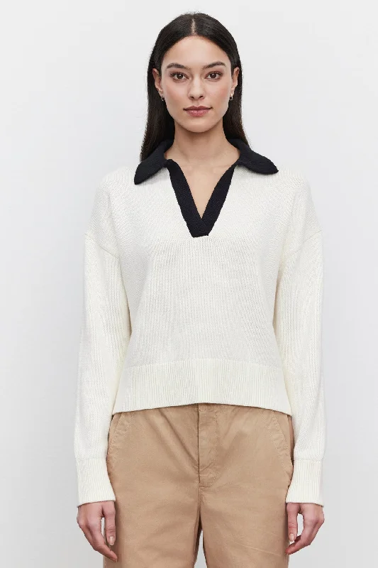 Sweaters with knotted cuffs-LUCIE COTTON CASHMERE POLO SWEATER