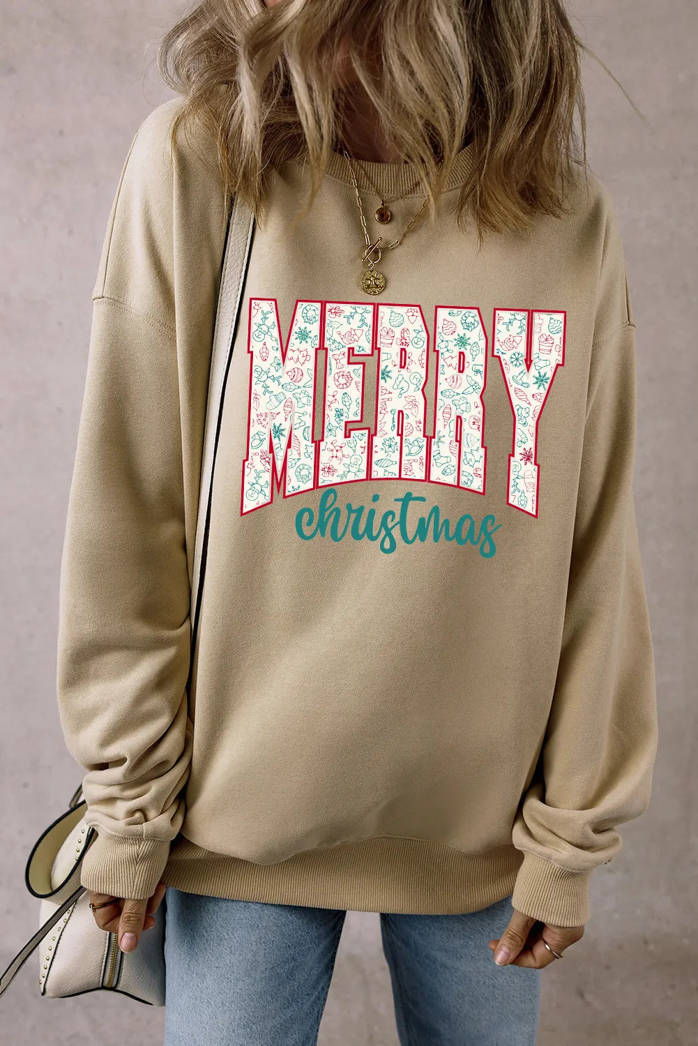 Hoodies & Sweatshirts sponsored-MERRY CHRISTMAS Round Neck Long Sleeve Sweatshirt