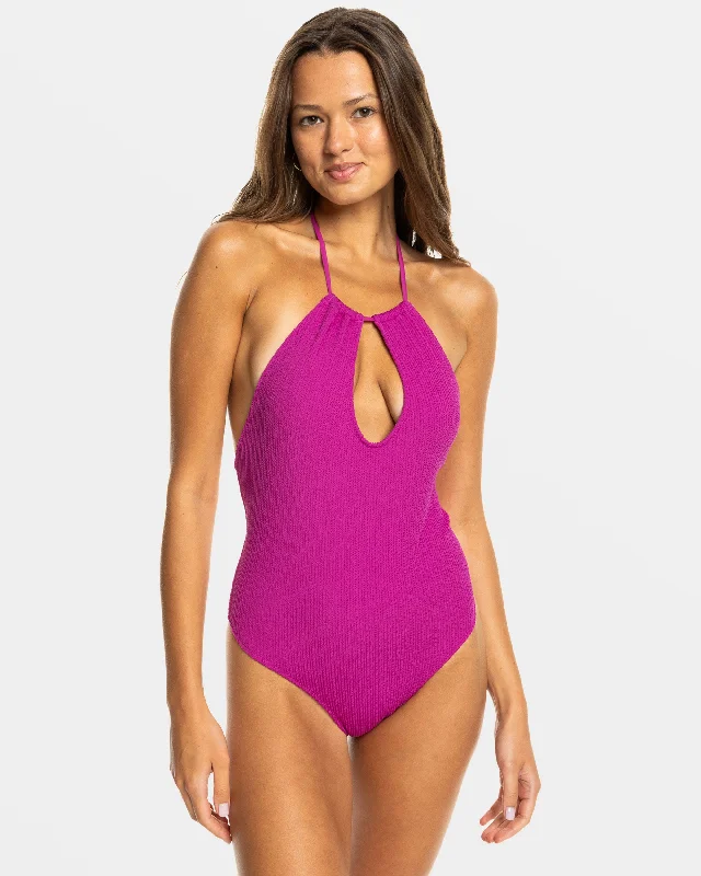 Swimwear for sun lovers-Aruba Halter Neck One Piece Swimsuit - Wild Aster