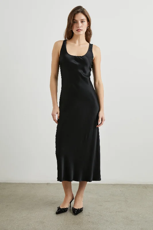 Dresses for elopements-KAILANI DRESS - BLACK SATIN CREPE